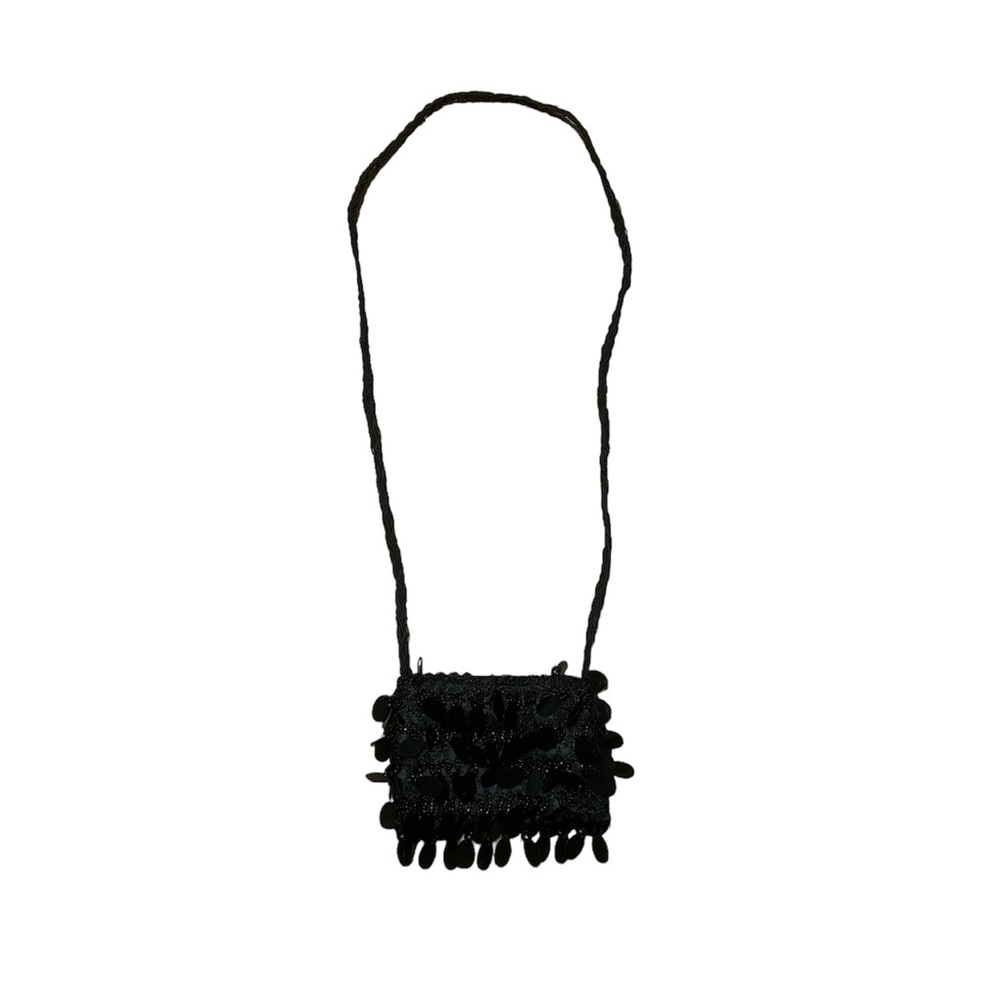 Y2k Black Beaded Sequin Crochet Crossbody Mini Purse Shoulder Handbag Vintage